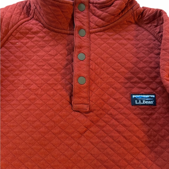 L.L. Bean Quilted Snap Neck Pullover XL Tall Brick Red Sweatshirt - Picture 3 of 6